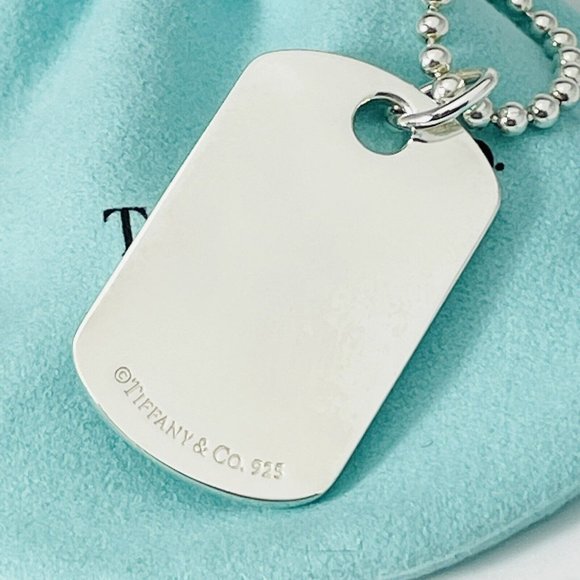 24" Tiffany & Co 1837 Dog ID Tag on Bead Chain Necklace Mens Unisex - Picture 5 of 7